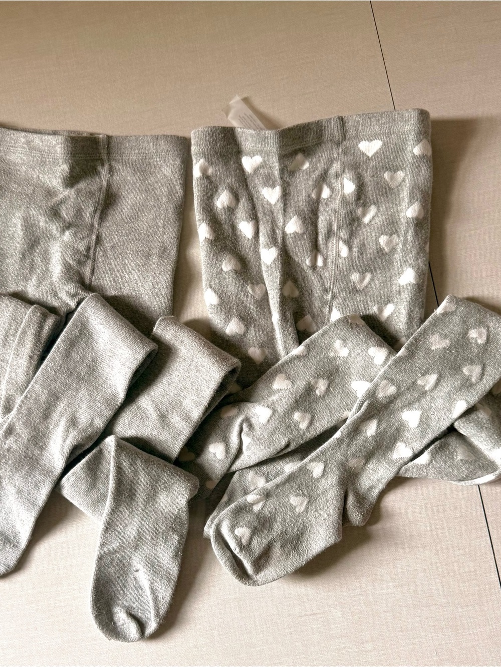 Set of 2: Primary Kids Gray Heart Pattern Tights